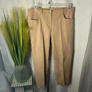 Eileen Fisher Women’s L Cotton Wide Ankle Hem w/Slit Tan Color Zip/Button Pants